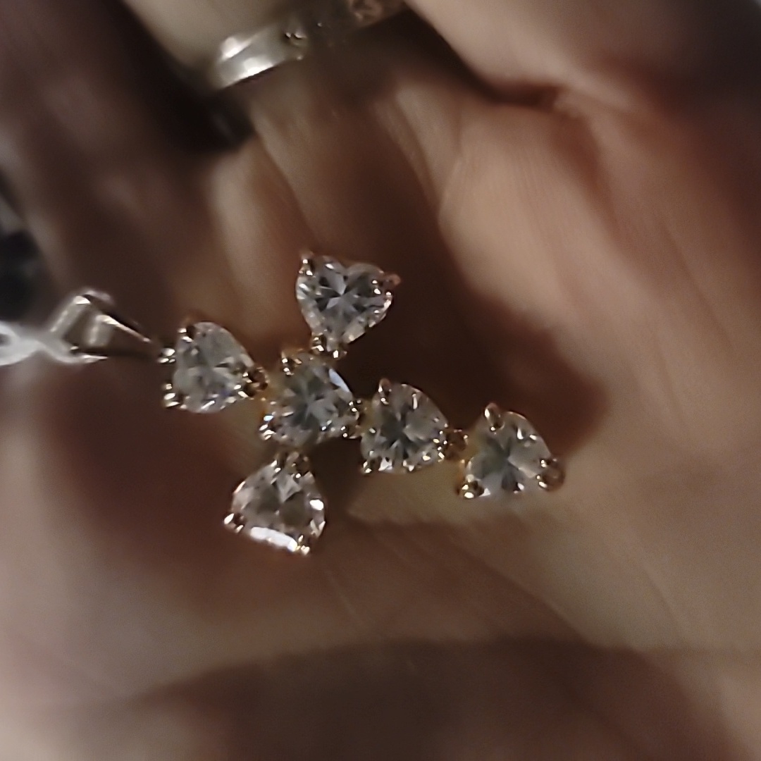 Vintage Real 925 Silver Cz Cross Pendent